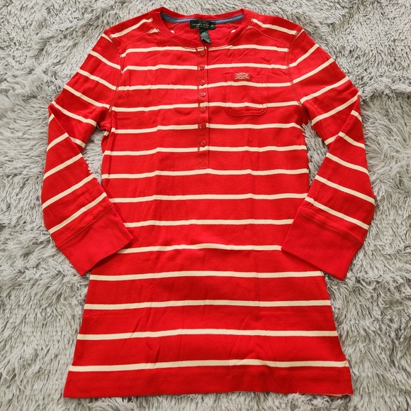 Ralph Lauren Jeans Co. Red and White Striped Three Quarter Sleeve Cotton Henley - Picture 1 of 7